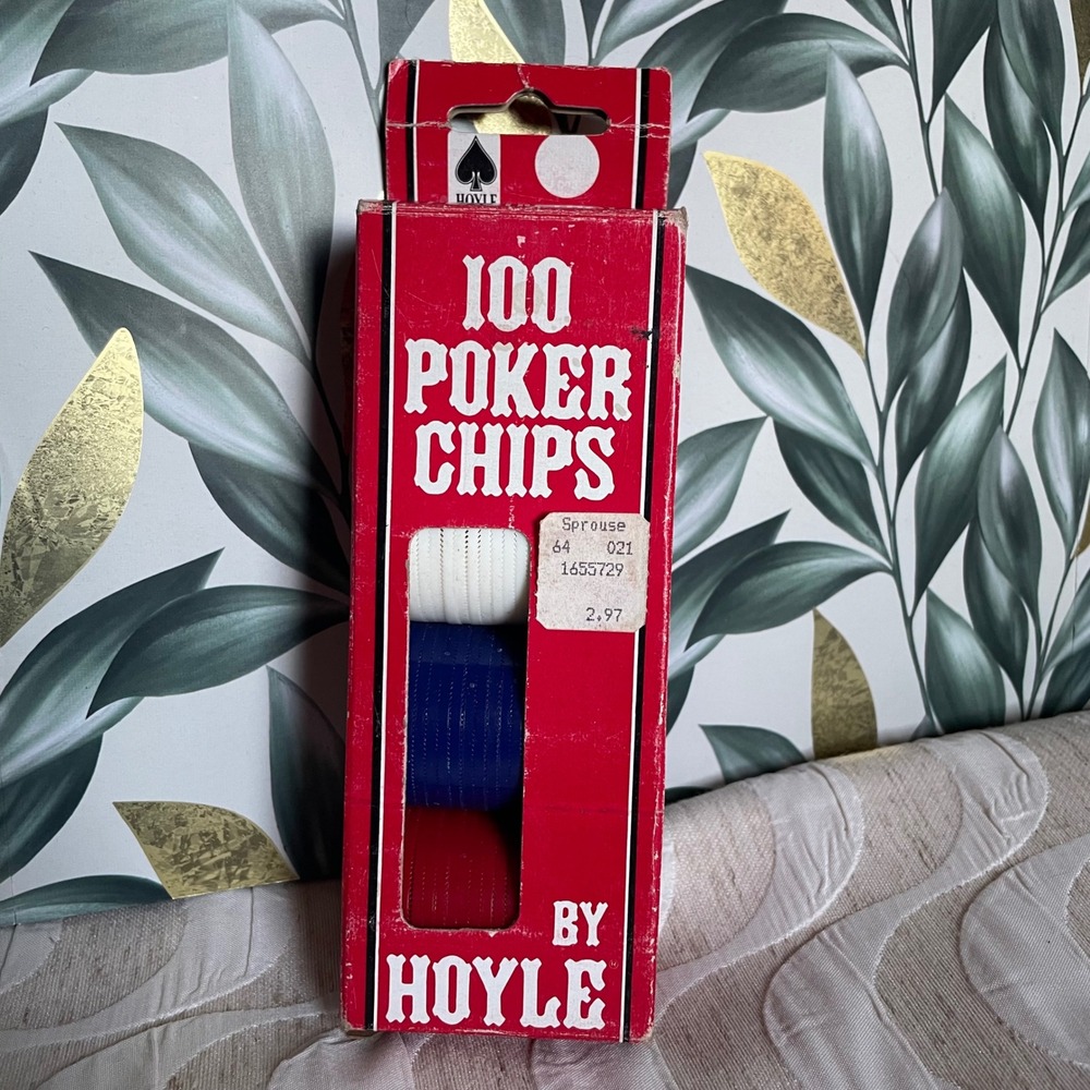 Vintage Hoyle 100 Poker Chips Set Interlocking Plastic Red White Blue USA 01033